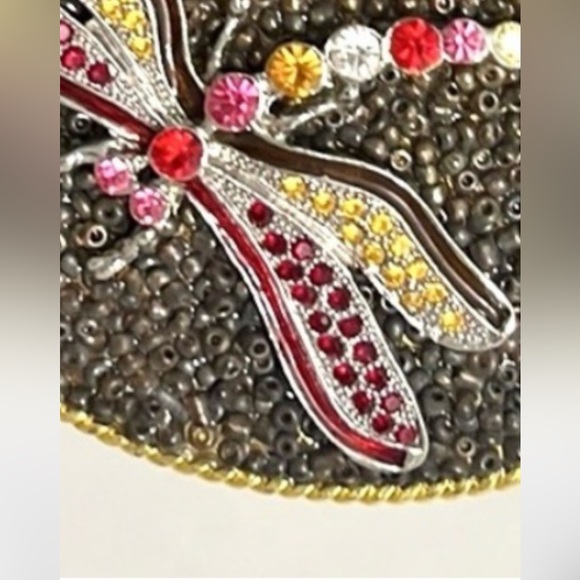 Mary Sullivan Belleair, Dragonfly Jeweled Buckle Embossed Statement Belt,Size L